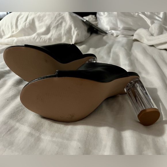 Faux Leather Black Open Toe Booties - Picture 3 of 5